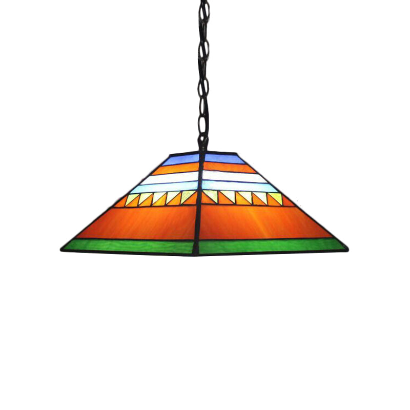 Stained Glass Pyramid Pendant Light - Tiffany-Style Hanging Lamp in a Vibrant Orange/Yellow Hue for Hallways