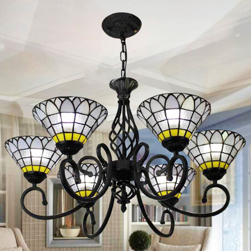 Tiffany Retro Loft Chandelier - Bell Shade 6 Lights Clear Glass Hanging Light For Living Room