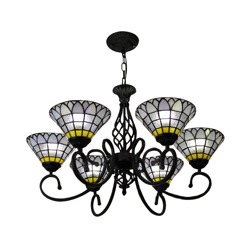 Tiffany Retro Loft Chandelier - Bell Shade 6 Lights Clear Glass Hanging Light For Living Room