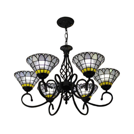 Tiffany Retro Loft Chandelier - Bell Shade 6 Lights Clear Glass Hanging Light For Living Room