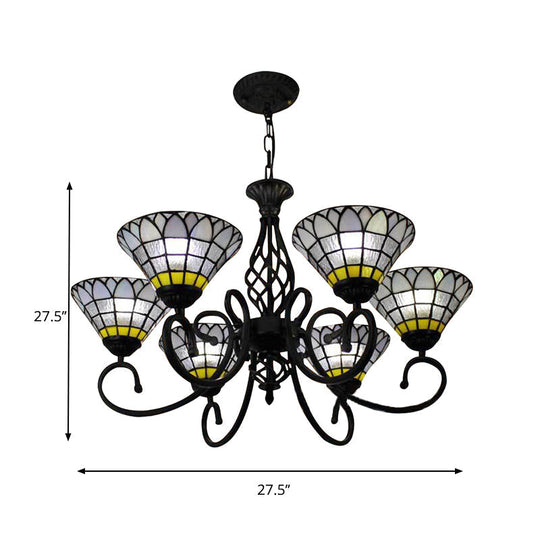 Tiffany Retro Loft Chandelier - Bell Shade 6 Lights Clear Glass Hanging Light For Living Room