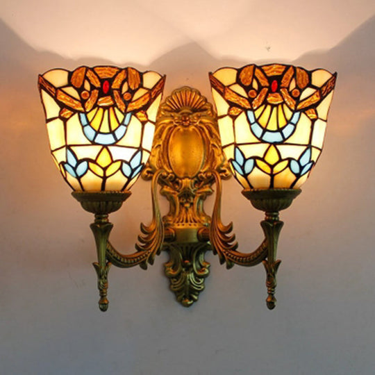 Victorian Bell Stained Glass Wall Sconce Lamp - 2 Heads Dining Room Lighting