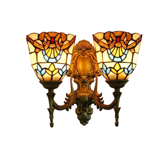 Victorian Bell Stained Glass Wall Sconce Lamp - 2 Heads Dining Room Lighting