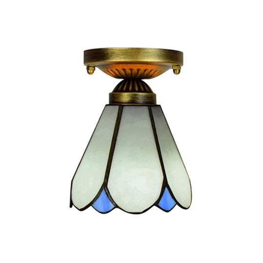 White Art Glass Conical Ceiling Light - Tiffany Style Kitchen Lamp