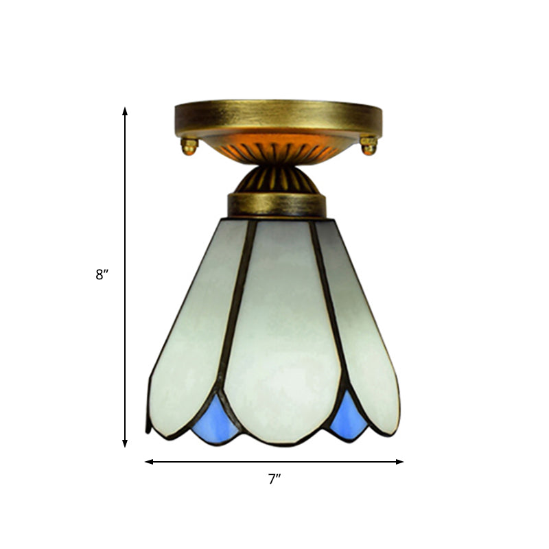 White Art Glass Conical Ceiling Light - Tiffany Style Kitchen Lamp