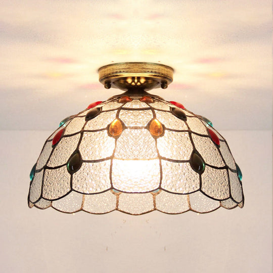 Tiffany Style Stained Glass Flush Ceiling Light with Scalloped Bowl Design