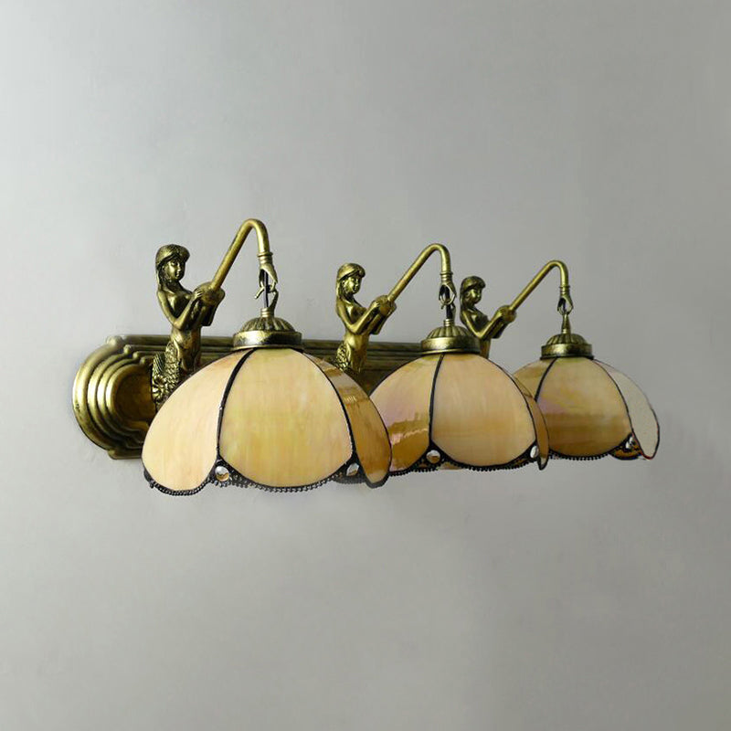 Tiffany Blue/Yellow Glass Wall Mount Lighting - Antique Bronze Sconce Light (3 Heads) Yellow