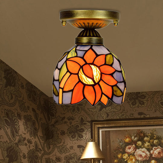 Craftsman Stained Glass LED Ceiling Light - White/Beige/Orange/Blue - Ideal for Foyers