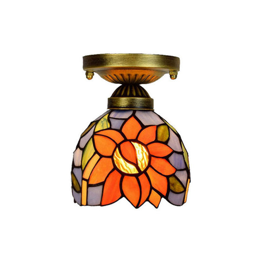 Craftsman Stained Glass LED Ceiling Light - White/Beige/Orange/Blue - Ideal for Foyers