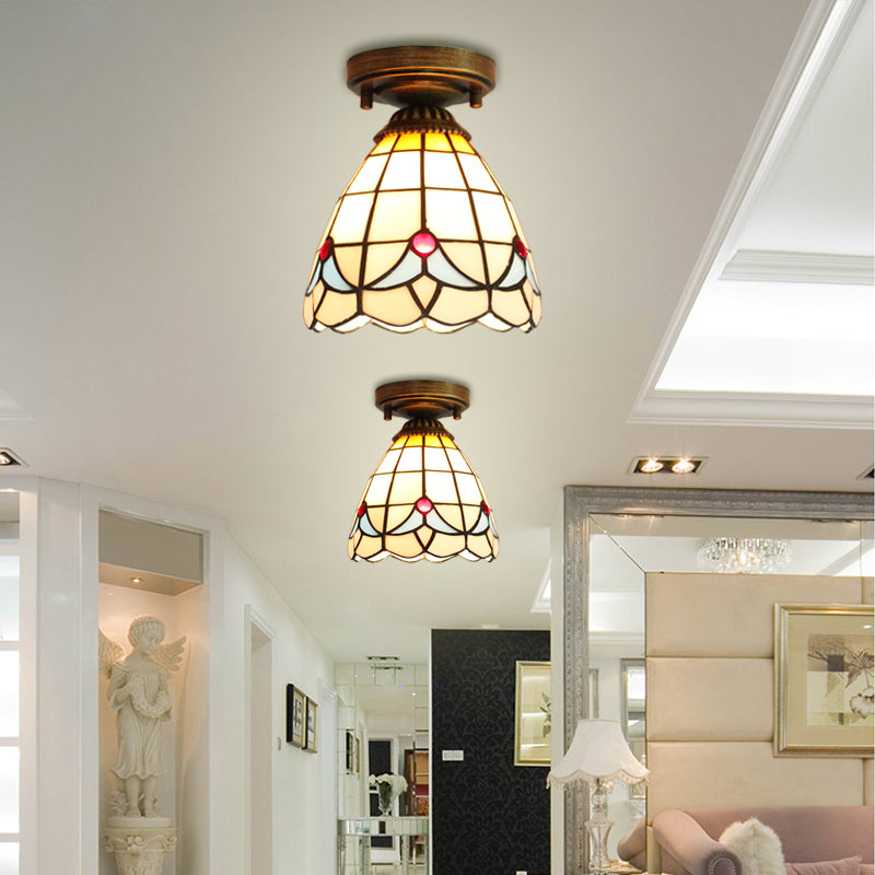 Craftsman Stained Glass Led Ceiling Light - White/Beige/Orange/Blue Ideal For Foyers Beige