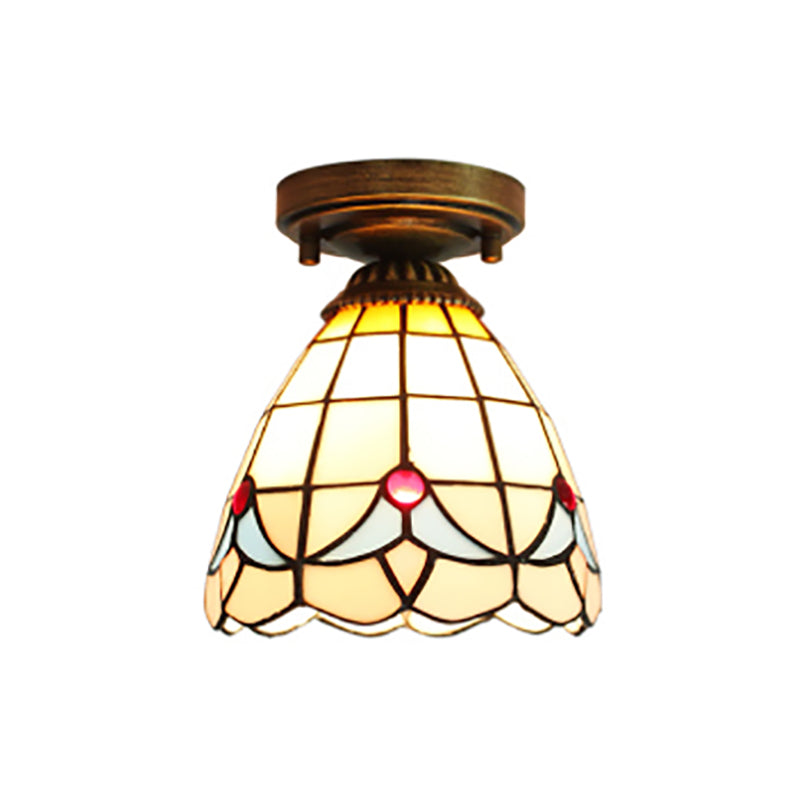 Craftsman Stained Glass LED Ceiling Light - White/Beige/Orange/Blue - Ideal for Foyers