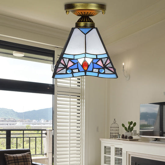 Craftsman Stained Glass LED Ceiling Light - White/Beige/Orange/Blue - Ideal for Foyers