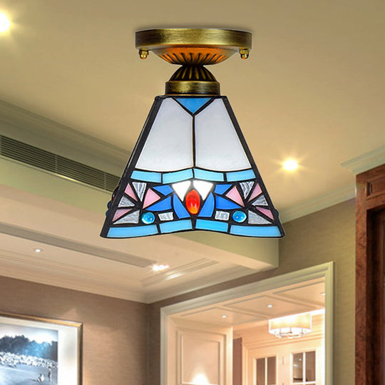 Craftsman Stained Glass LED Ceiling Light - White/Beige/Orange/Blue - Ideal for Foyers