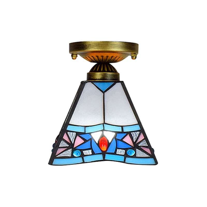 Craftsman Stained Glass LED Ceiling Light - White/Beige/Orange/Blue - Ideal for Foyers