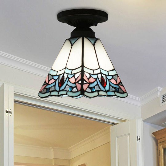 Craftsman Stained Glass LED Ceiling Light - White/Beige/Orange/Blue - Ideal for Foyers