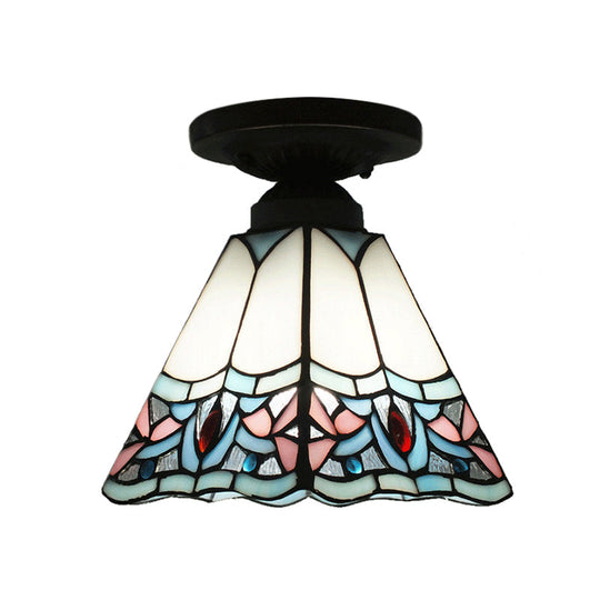 Craftsman Stained Glass LED Ceiling Light - White/Beige/Orange/Blue - Ideal for Foyers