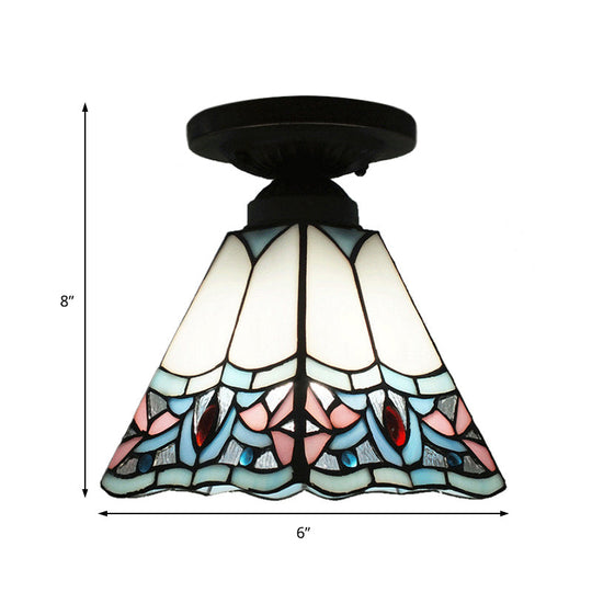 Craftsman Stained Glass LED Ceiling Light - White/Beige/Orange/Blue - Ideal for Foyers