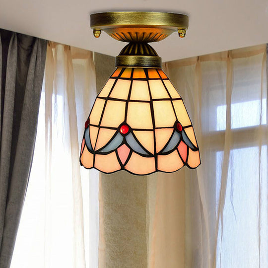 Craftsman Stained Glass LED Ceiling Light - White/Beige/Orange/Blue - Ideal for Foyers