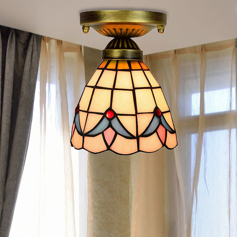 Craftsman Stained Glass Led Ceiling Light - White/Beige/Orange/Blue Ideal For Foyers Blue-White