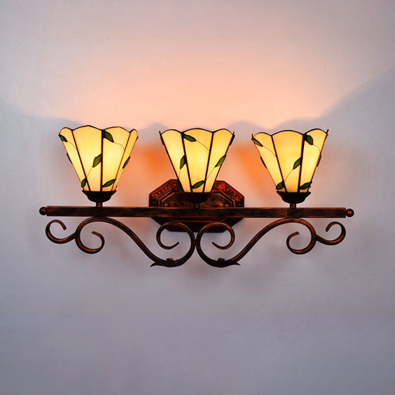 Stained Glass Rustic Wall Sconce Lighting - Copper Finish 3 Lights Perfect For Bedroom