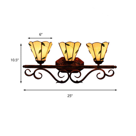 Stained Glass Rustic Wall Sconce Lighting - Copper Finish 3 Lights Perfect For Bedroom