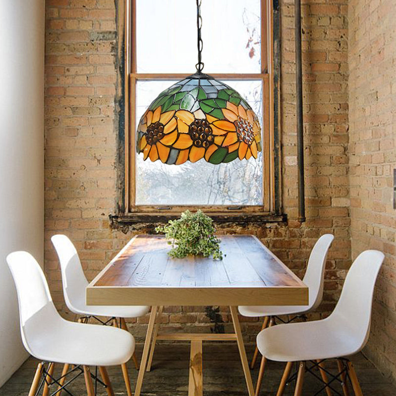 Baroque Pendant Light Kit: Sunflower Hanging Lamp with Orange Stained Glass - Ideal for Restaurants