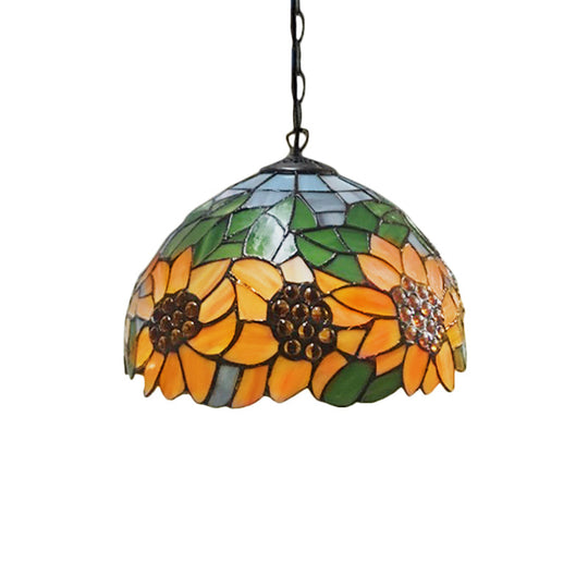 Baroque Pendant Light Kit: Sunflower Hanging Lamp with Orange Stained Glass - Ideal for Restaurants