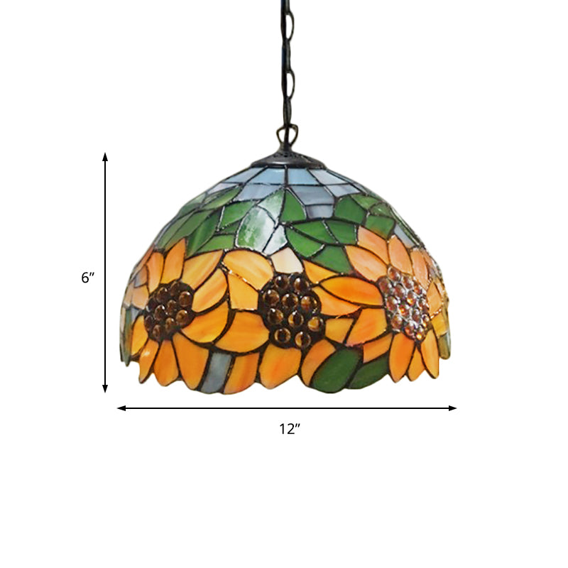 Baroque Pendant Light Kit: Sunflower Hanging Lamp with Orange Stained Glass - Ideal for Restaurants