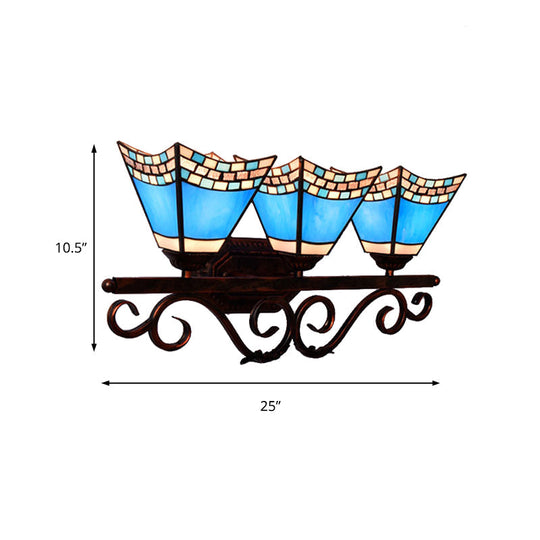 Stained Glass Nautical Vanity Light: 3-Head Wall Sconce