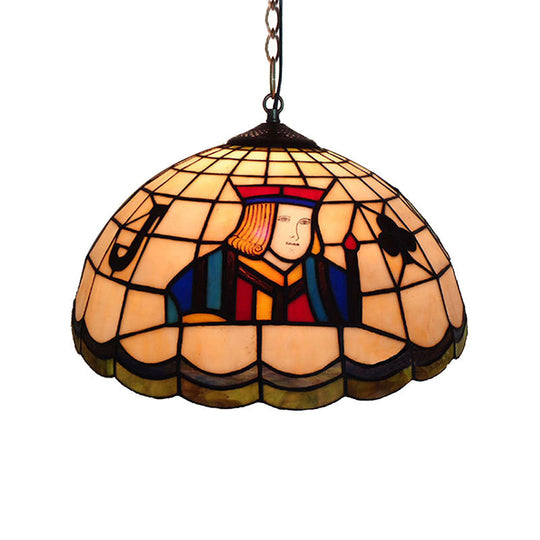 Poker Pendulum Tiffany-Style Light with 2 Handcrafted Art Glass Heads - Beige Suspension Lamp for Living Room