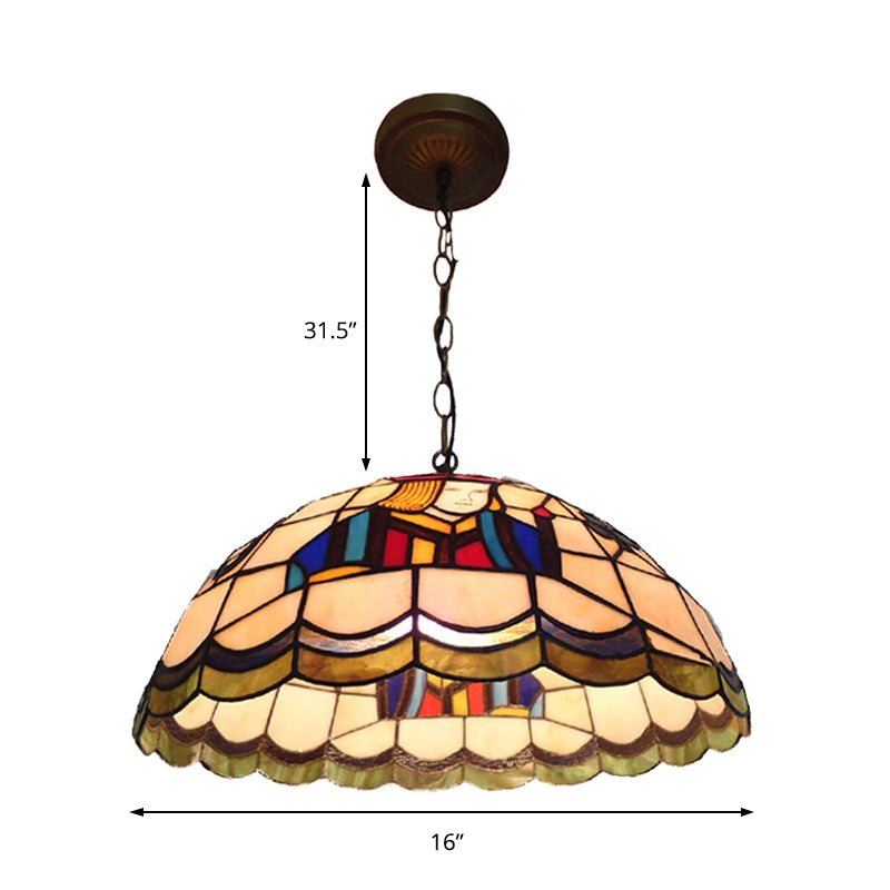 Poker Pendulum Tiffany-Style Light with 2 Handcrafted Art Glass Heads - Beige Suspension Lamp for Living Room