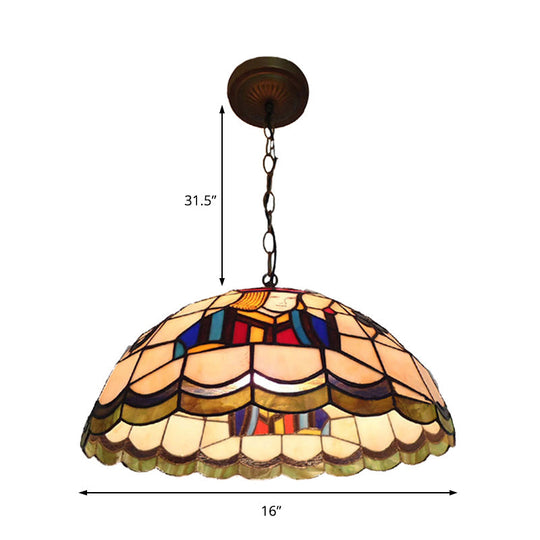 Poker Pendulum Tiffany-Style Light with 2 Handcrafted Art Glass Heads - Beige Suspension Lamp for Living Room