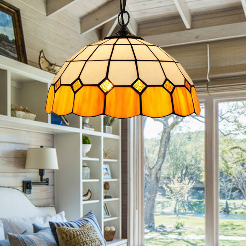 Yellow Stained Glass Tiffany-Style Pendant Light For Living Room