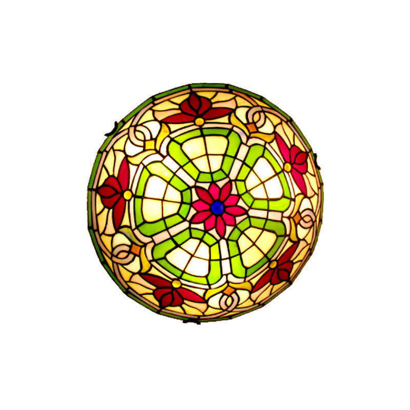 Dragonfly/Floral Stained Glass Flushmount Ceiling Light In Yellow - 3 Bulb Ideal For Living Room