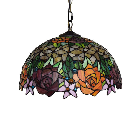 Victorian Stained Glass Dome Pendant Light Fixture - 1 Bulb Black 12/16 Width