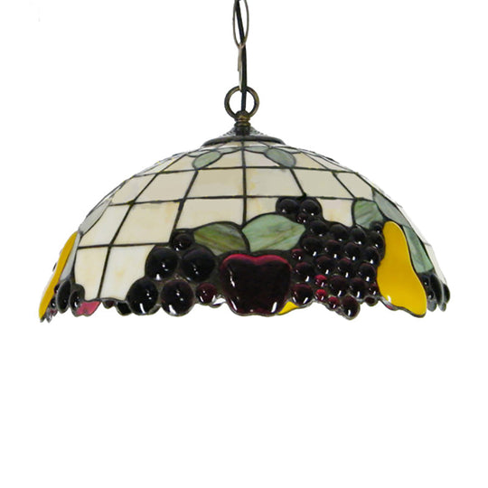 Baroque Hanging Grape White Stained Glass Living Room Suspension Light Fixture - 1 Head