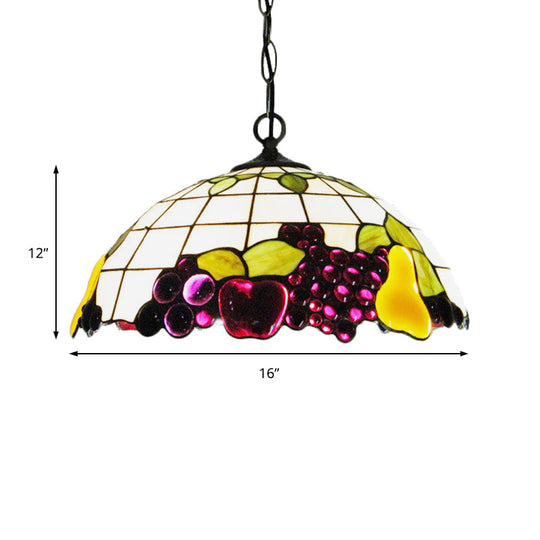 Baroque Hanging Grape White Stained Glass Living Room Suspension Light Fixture - 1 Head