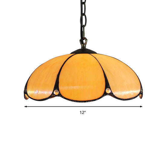 Adjustable Scalloped Tiffany Glass Pendant Light for Bedroom with Yellow Drop Head