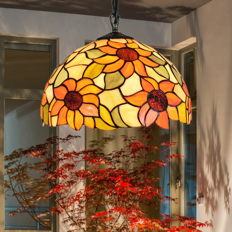 Tiffany Ceiling Pendant Light | Elegant Sunflower Orange Glass Shade Ideal For Living Room