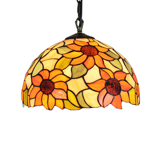 Tiffany Ceiling Pendant Lamp – Sunflower Orange Glass Shade, 1 Bulb, for Living Room Hanging