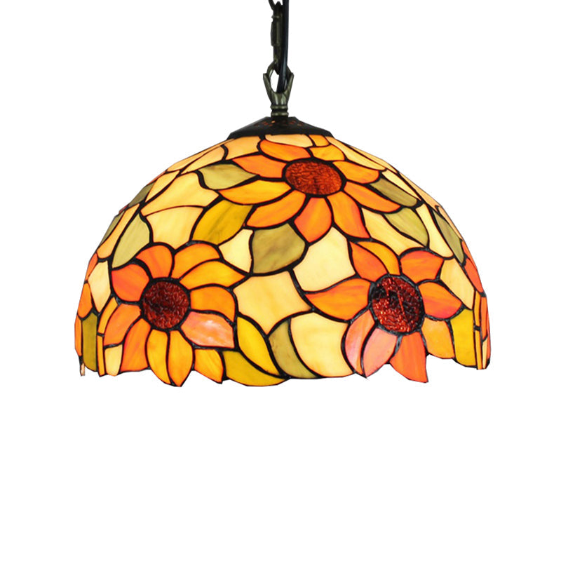 Tiffany Ceiling Pendant Light | Elegant Sunflower Orange Glass Shade Ideal For Living Room