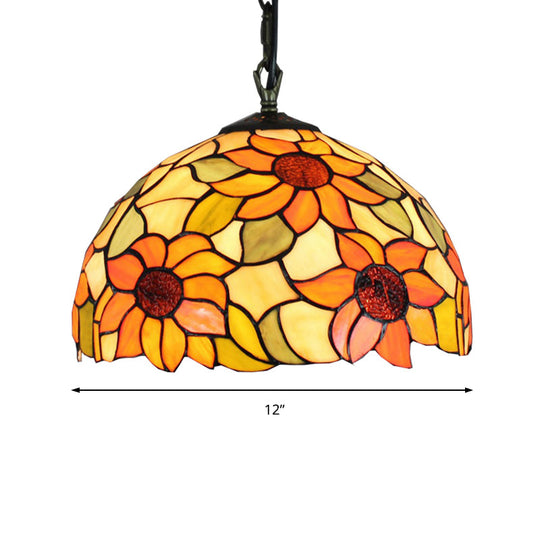 Tiffany Ceiling Pendant Lamp – Sunflower Orange Glass Shade, 1 Bulb, for Living Room Hanging