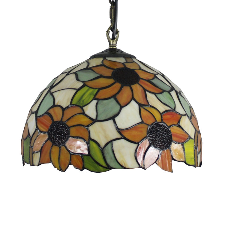 Tiffany Ceiling Pendant Lamp – Sunflower Orange Glass Shade, 1 Bulb, for Living Room Hanging