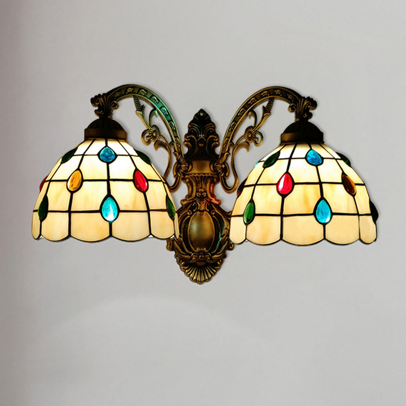 Tiffany Handmade Wall Lamp: Stained Glass Dome 2 Lights For Living Room