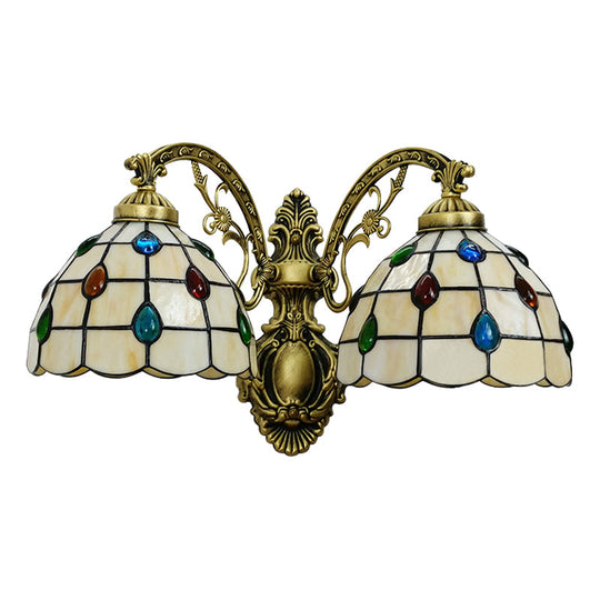 Tiffany Handmade Wall Lamp: Stained Glass Dome 2 Lights For Living Room