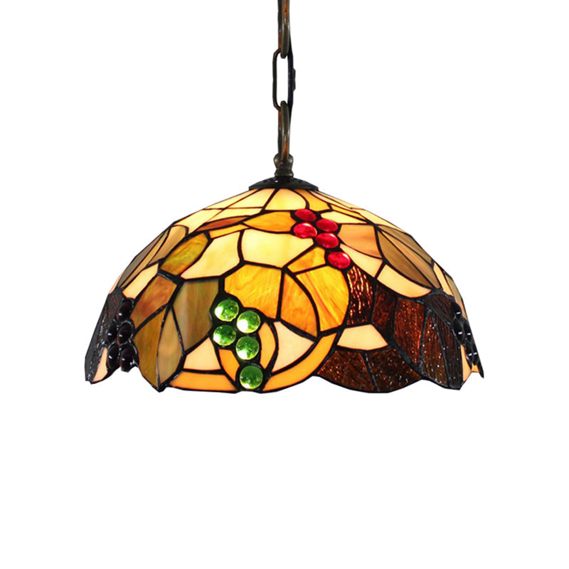 Tiffany-Style Grape Pendant Lighting - 12/16 Wide 1 Head Brown Cut Glass Ceiling Lamp