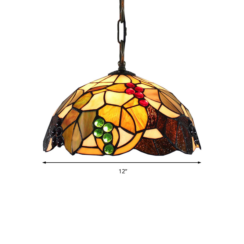 Tiffany-Style Grape Pendant Lighting - 12/16 Wide 1 Head Brown Cut Glass Ceiling Lamp