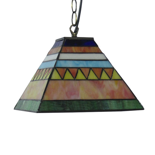 Tiffany Geometric Stained Glass Ceiling Lamp - Single Light Pendant for Bedroom (Pink/Green)