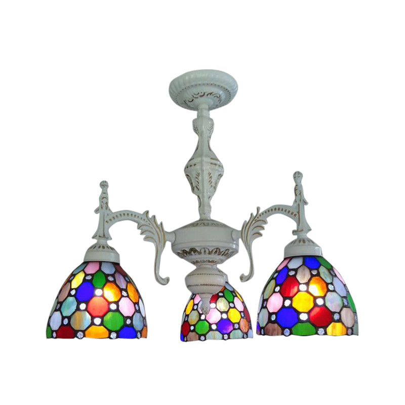 Moroccan Tiffany Dome Chandelier - 3-Light Stained Glass Hanging Light for Restaurants