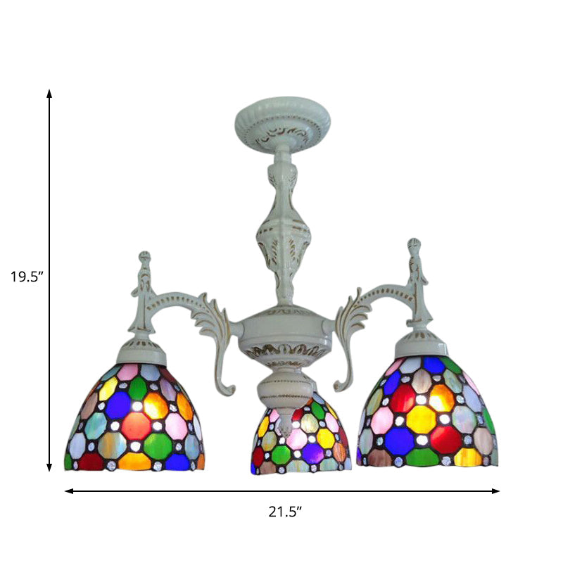 Moroccan Tiffany Dome Chandelier - 3-Light Stained Glass Hanging Light for Restaurants